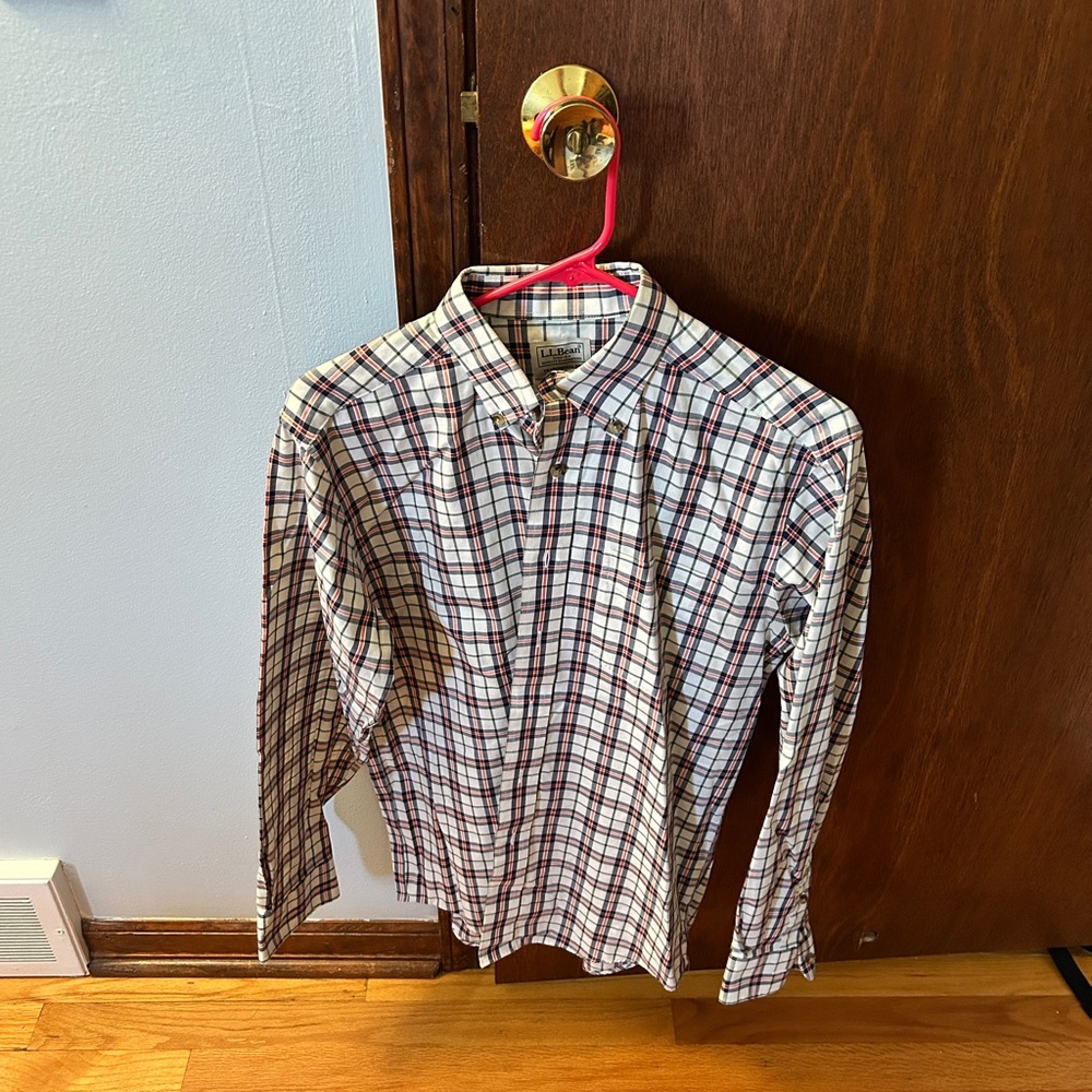 L.L. Bean Men's Checkered Shirt - White and Brown